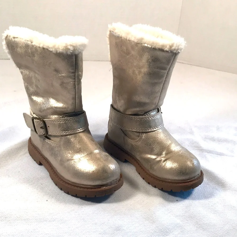 Carter’s Girls Vegan Metallic Gold Leather June Fashion Knee High  Faux Fur Boot